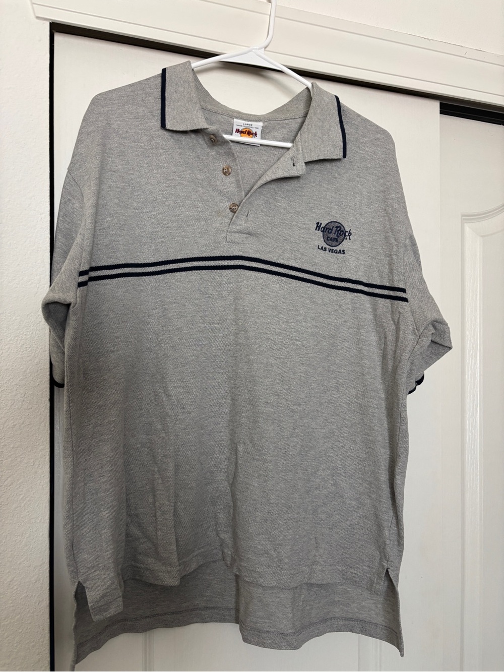 Hard Rock Cafe Gray Polo with Navy Stripes